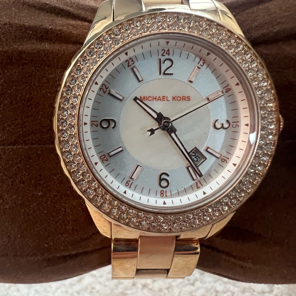 Michael Kors Rose Gold Watch with Crystal Bezel